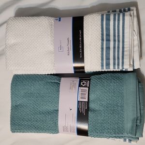 2 Packs - 8 Mainstays Kitchen Towels white and teal. NEW